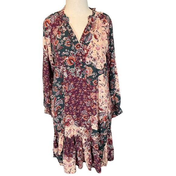 Adyson Parker Multicolor Long Sleeve Boho Mid Calf Burgundy Paisley Print Medium - Picture 1 of 13
